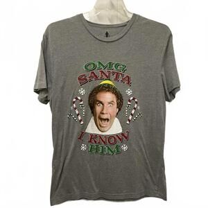 ELF Men's Size XL OMG Santa I Know Him Christmas Gray T-Shirt Top Short Sleeve